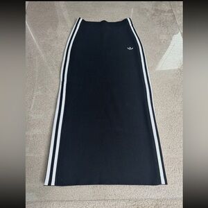 ADIDAS ORIGINALS KNIT BLACK WHITE ELASTIC WAIST MAXI SKIRT XS NWOT